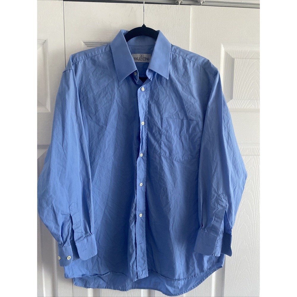 Valentino Chemises Button Down Mens Size L Blue Dress Shirt Cotton Designer Lux